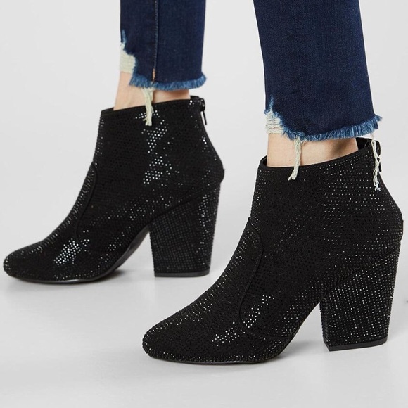 VERY G Splendor Ankle Boot Black Faux Leather Rhinestone Bootie - Picture 1 of 13